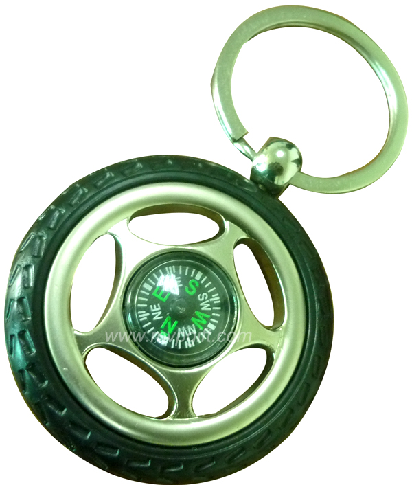 Promtion gift car tyre keychain with compass(m-bk16)
